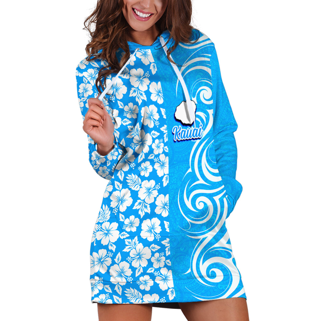 Hawaii Kauai Island Hoodie Dress Hibiscus Pattern Seamless Tribal Simple Blue LT03 Blue - Polynesian Pride