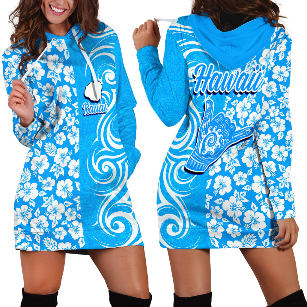 Hawaii Kauai Island Hoodie Dress Hibiscus Pattern Seamless Tribal Simple Blue LT03 - Polynesian Pride