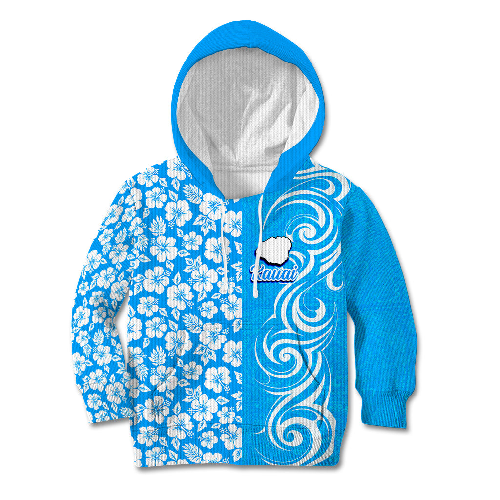 Hawaii Kauai Island Kid Hoodie Hibiscus Pattern Seamless Tribal Simple Blue LT03 Blue - Polynesian Pride