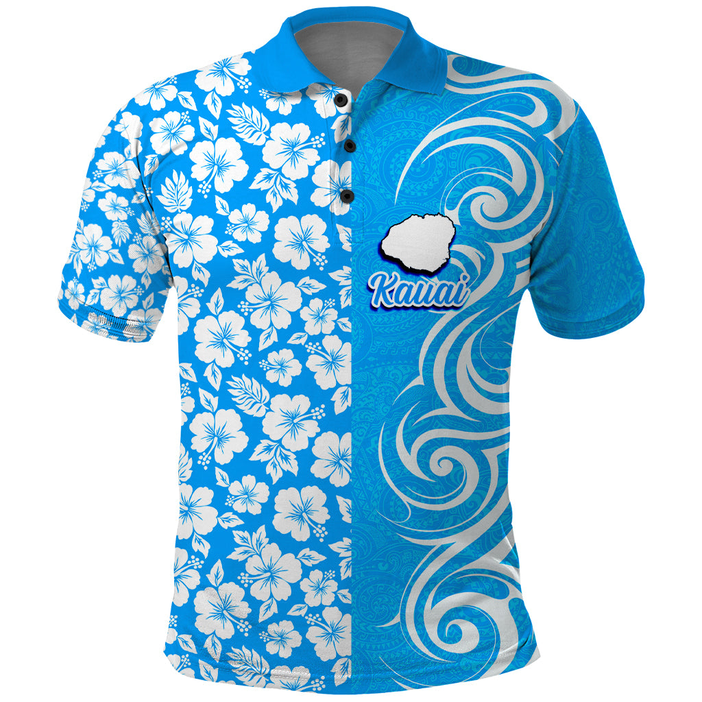 Hawaii Kauai Island Polo Shirt Hibiscus Pattern Seamless Tribal Simple Blue LT03 Blue - Polynesian Pride