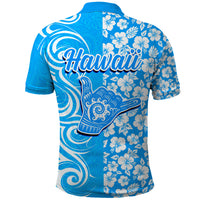 Hawaii Kauai Island Polo Shirt Hibiscus Pattern Seamless Tribal Simple Blue LT03 - Polynesian Pride