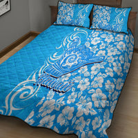 Hawaii Kauai Island Quilt Bed Set Hibiscus Pattern Seamless Tribal Simple Blue LT03 - Polynesian Pride