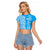Hawaii Kauai Island Raglan Cropped T Shirt Hibiscus Pattern Seamless Tribal Simple Blue LT03 Female Blue - Polynesian Pride