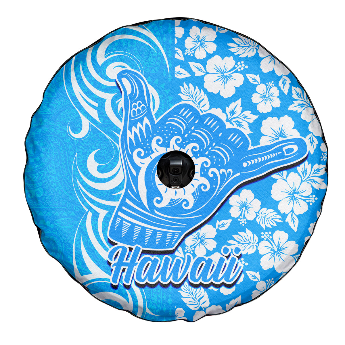 Hawaii Kauai Island Spare Tire Cover Hibiscus Pattern Seamless Tribal Simple Blue LT03 - Polynesian Pride