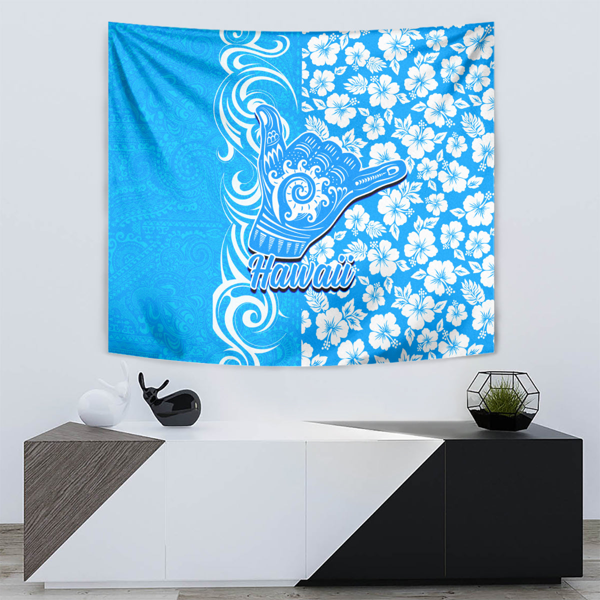 Hawaii Kauai Island Tapestry Hibiscus Pattern Seamless Tribal Simple Blue LT03 - Polynesian Pride