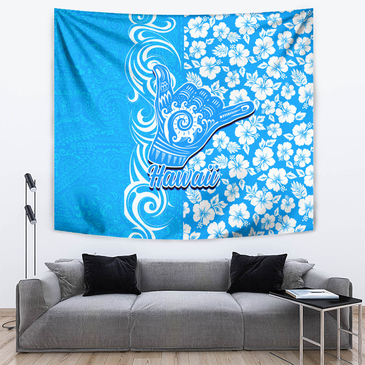 Hawaii Kauai Island Tapestry Hibiscus Pattern Seamless Tribal Simple Blue LT03 - Polynesian Pride