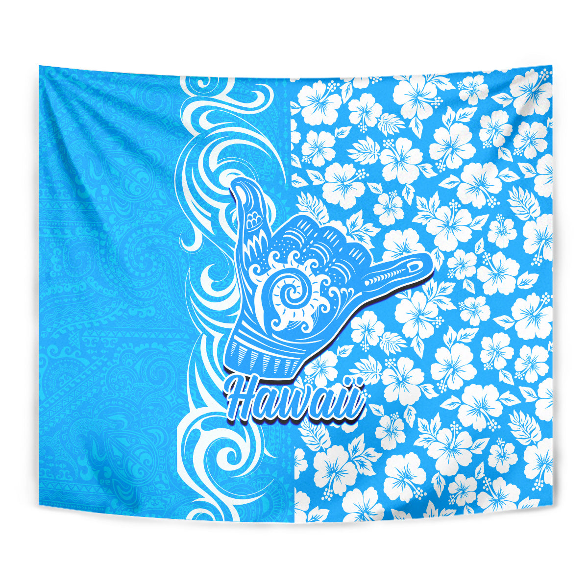Hawaii Kauai Island Tapestry Hibiscus Pattern Seamless Tribal Simple Blue LT03 - Polynesian Pride