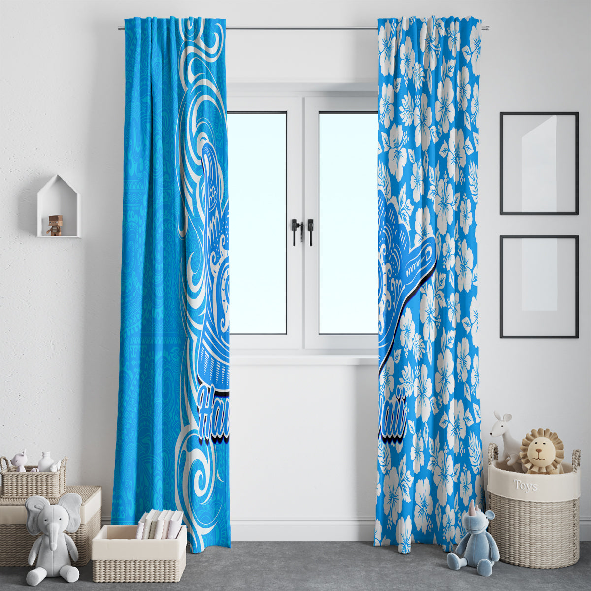 Hawaii Kauai Island Window Curtain Hibiscus Pattern Seamless Tribal Simple Blue LT03 - Polynesian Pride