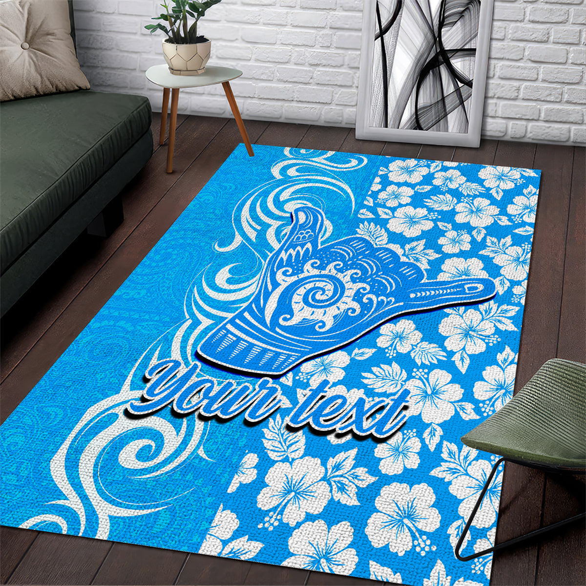 Custom Hawaii Kauai Island Area Rug Hibiscus Pattern Seamless Tribal Simple Blue LT03 Blue - Polynesian Pride