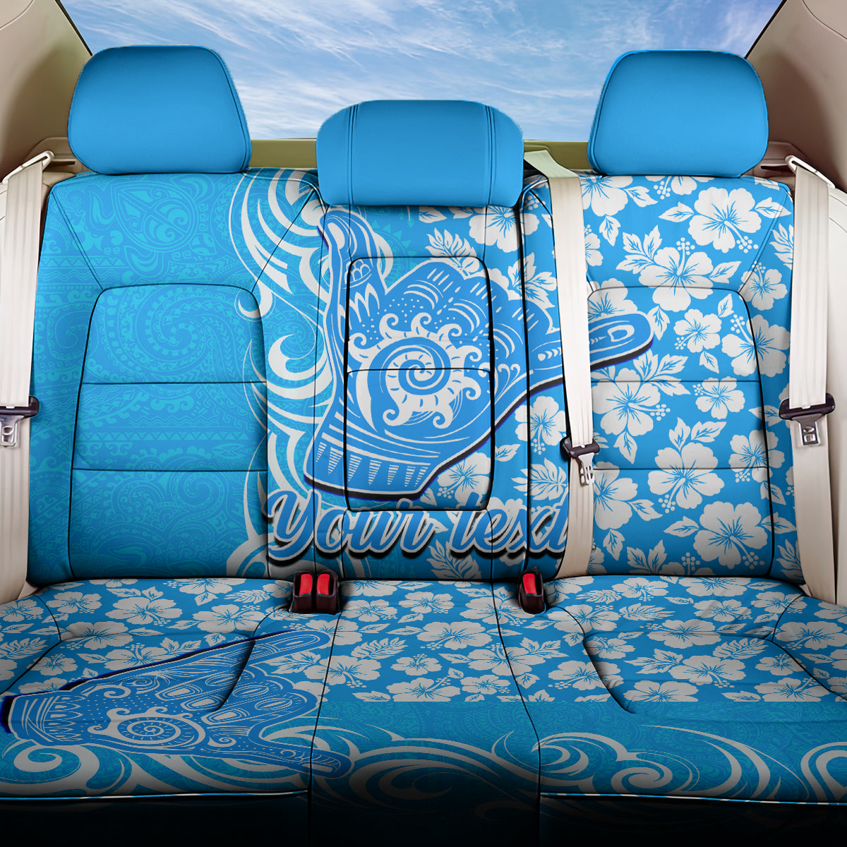 Custom Hawaii Kauai Island Back Car Seat Cover Hibiscus Pattern Seamless Tribal Simple Blue