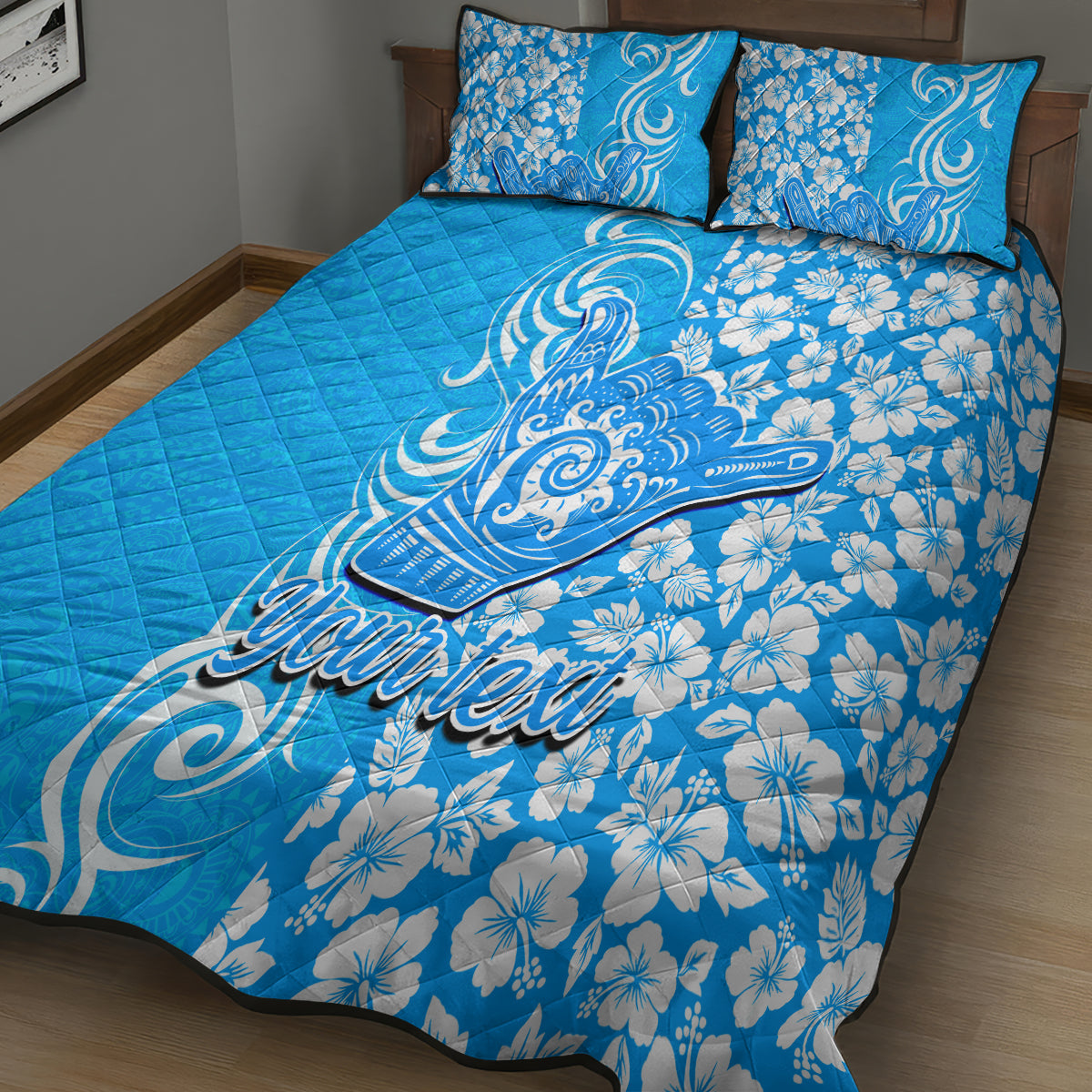 Custom Hawaii Kauai Island Quilt Bed Set Hibiscus Pattern Seamless Tribal Simple Blue LT03 - Polynesian Pride