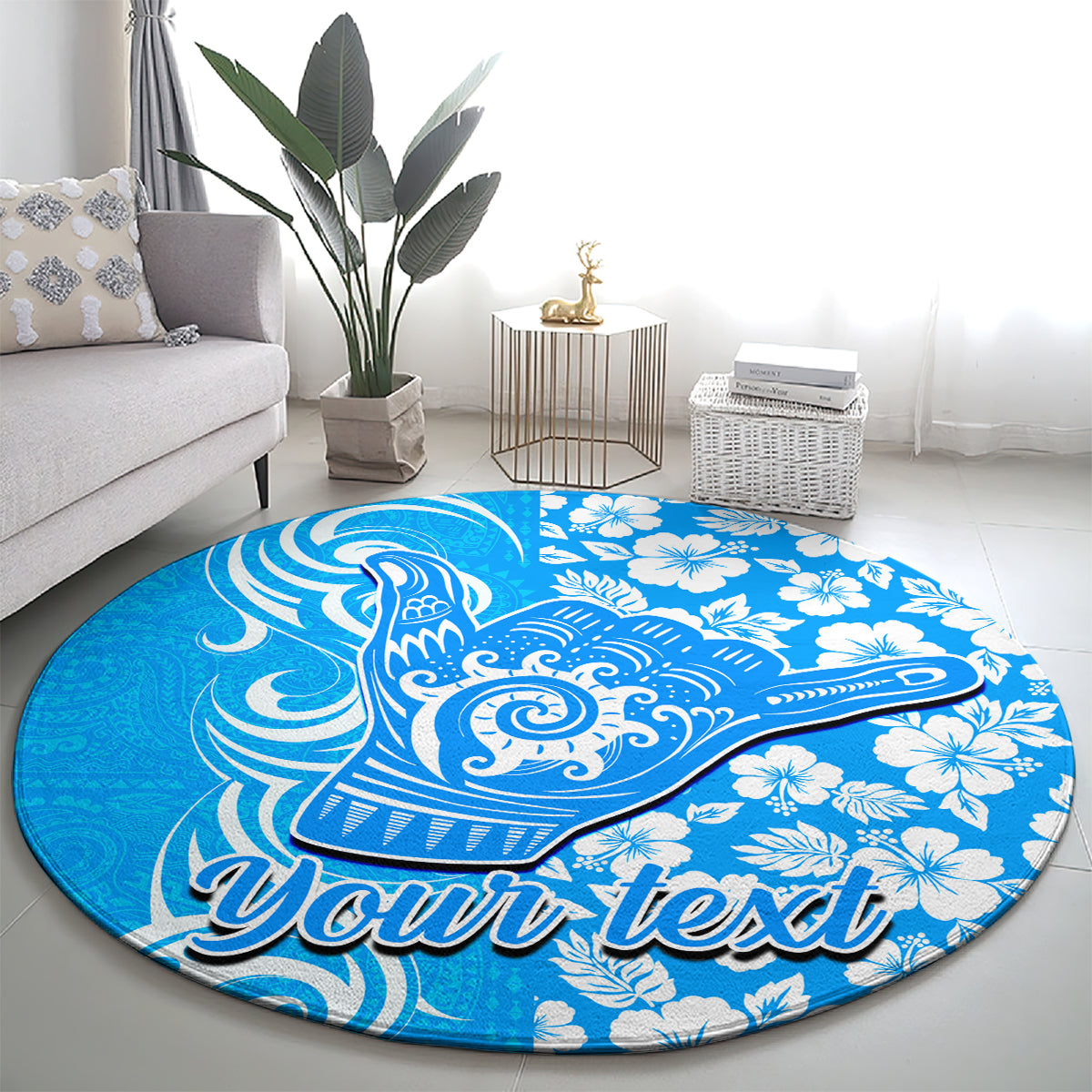 Custom Hawaii Kauai Island Round Carpet Hibiscus Pattern Seamless Tribal Simple Blue LT03 - Polynesian Pride