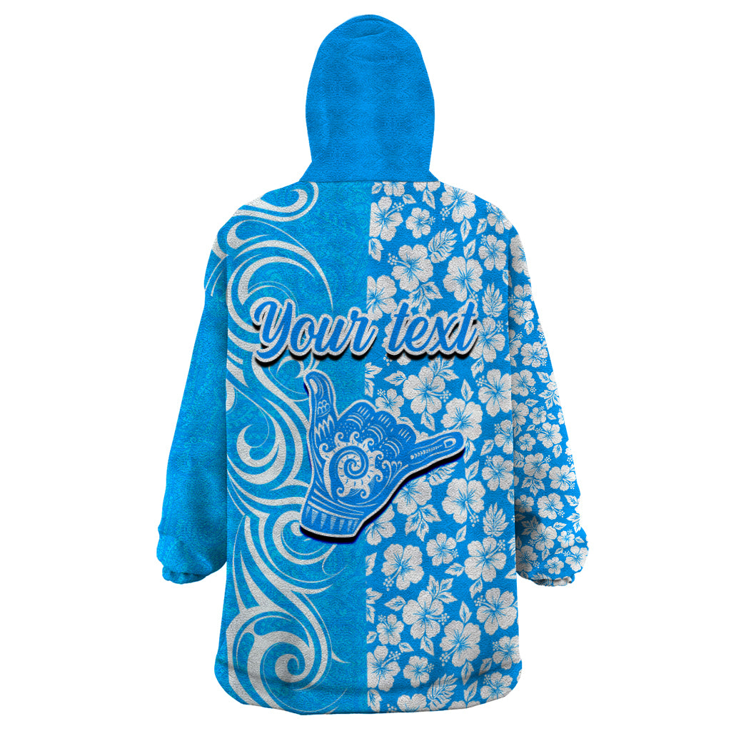 Custom Hawaii Kauai Island Wearable Blanket Hoodie Hibiscus Pattern Seamless Tribal Simple Blue LT03 - Polynesian Pride