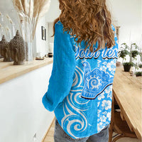 Custom Hawaii Kauai Island Women Casual Shirt Hibiscus Pattern Seamless Tribal Simple Blue LT03 - Polynesian Pride