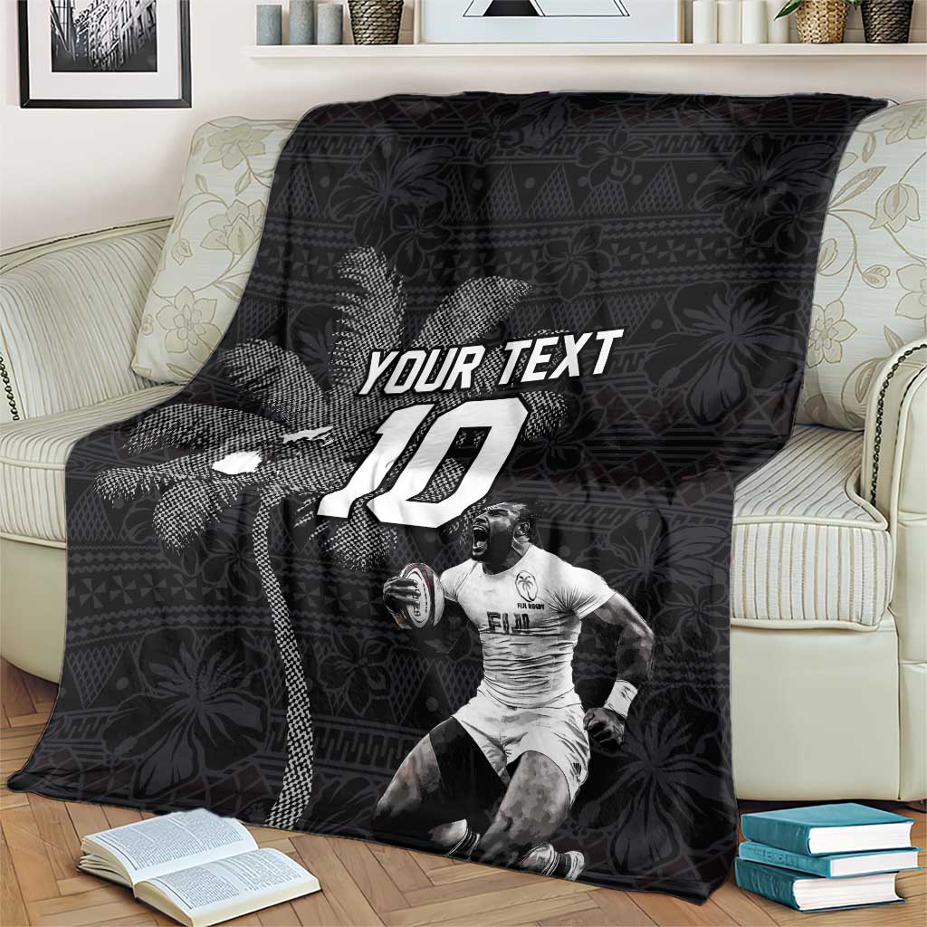 Custom Fiji Rugby Pacific Champions 2024 Blanket Anniversary 7 Titles - Fijians Rugby and Tapa Hibiscus Black Art LT03 - Polynesian Pride