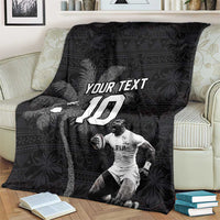 Custom Fiji Rugby Pacific Champions 2024 Blanket Anniversary 7 Titles - Fijians Rugby and Tapa Hibiscus Black Art LT03 - Polynesian Pride