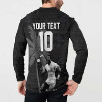 Custom Fiji Rugby Pacific Champions 2024 Button Sweatshirt Anniversary 7 Titles - Fijians Rugby and Tapa Hibiscus Black Art LT03 - Polynesian Pride