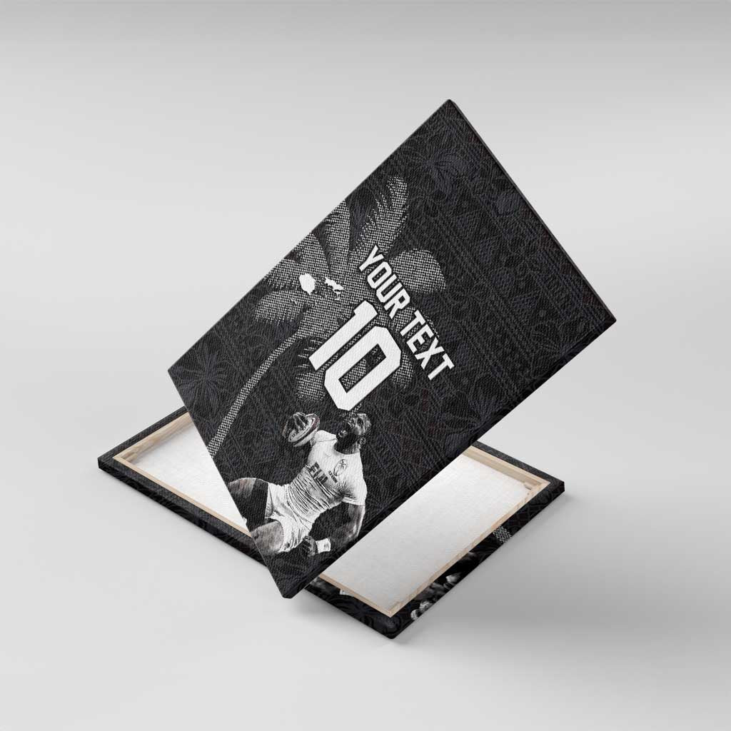 Custom Fiji Rugby Pacific Champions 2024 Canvas Wall Art Anniversary 7 Titles - Fijians Rugby and Tapa Hibiscus Black Art LT03 With Frame Black - Polynesian Pride