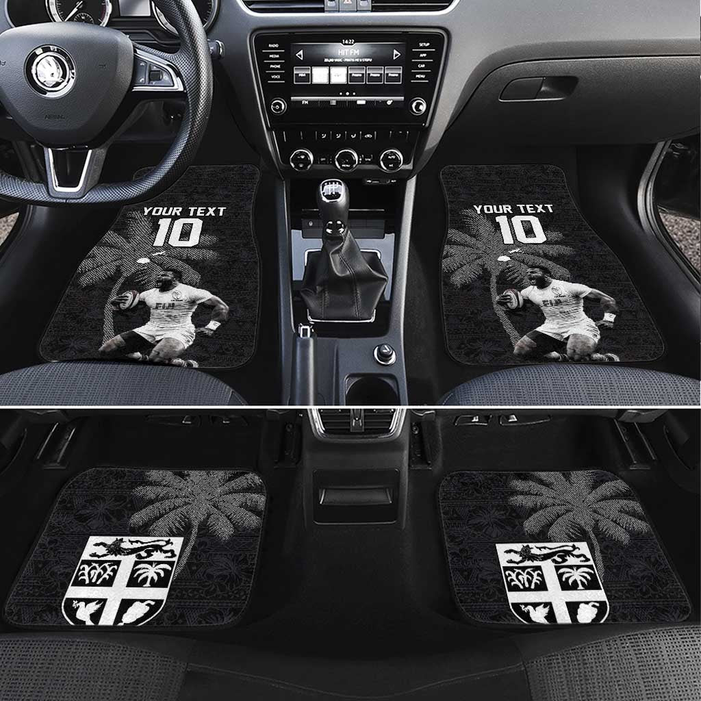 Custom Fiji Rugby Pacific Champions 2024 Car Mats Anniversary 7 Titles - Fijians Rugby and Tapa Hibiscus Black Art