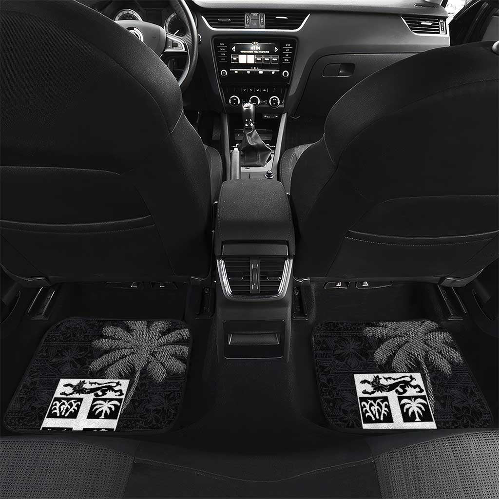 Custom Fiji Rugby Pacific Champions 2024 Car Mats Anniversary 7 Titles - Fijians Rugby and Tapa Hibiscus Black Art LT03 Set 2pcs - Back Black - Polynesian Pride