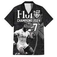 Custom Fiji Rugby Pacific Champions 2024 Family Matching Long Sleeve Bodycon Dress and Hawaiian Shirt Anniversary 7 Titles - Fijians Rugby and Tapa Hibiscus Black Art LT03 Dad's Shirt - Short Sleeve Black - Polynesian Pride