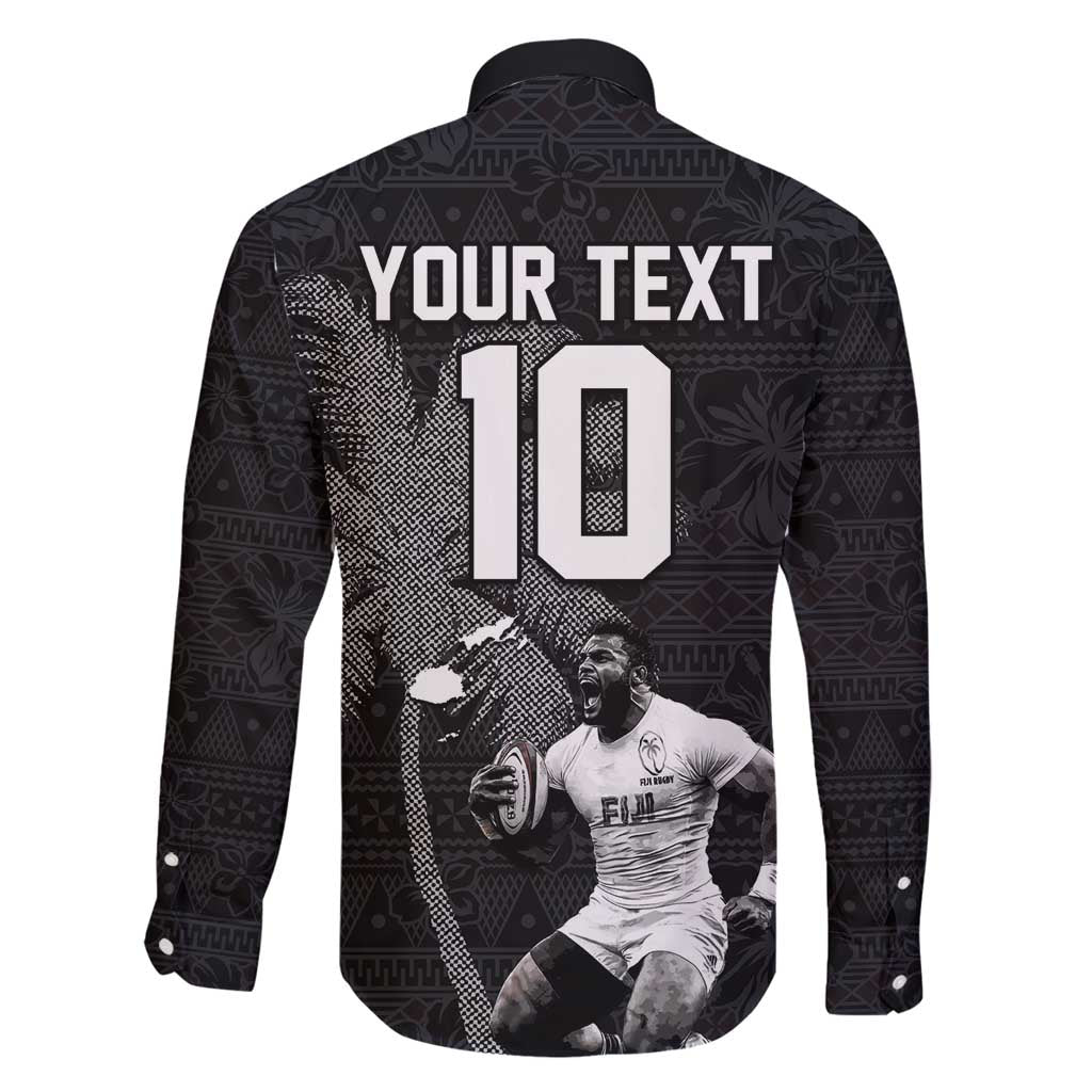 Custom Fiji Rugby Pacific Champions 2024 Family Matching Long Sleeve Bodycon Dress and Hawaiian Shirt Anniversary 7 Titles - Fijians Rugby and Tapa Hibiscus Black Art LT03 - Polynesian Pride