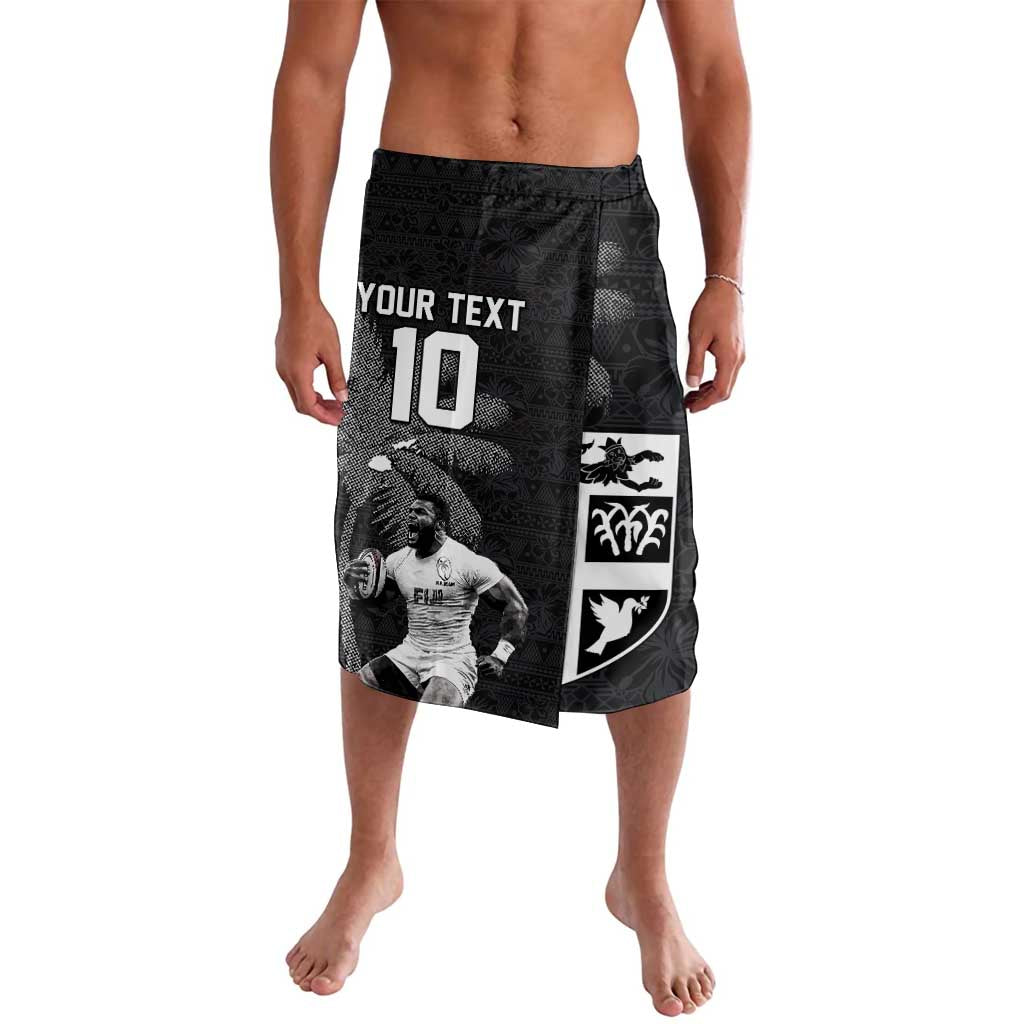 Custom Fiji Rugby Pacific Champions 2024 Lavalava Anniversary 7 Titles - Fijians Rugby and Tapa Hibiscus Black Art LT03 Black - Polynesian Pride