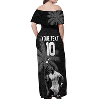 Custom Fiji Rugby Pacific Champions 2024 Off Shoulder Maxi Dress Anniversary 7 Titles - Fijians Rugby and Tapa Hibiscus Black Art LT03 - Polynesian Pride