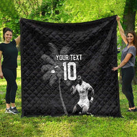 Custom Fiji Rugby Pacific Champions 2024 Quilt Anniversary 7 Titles - Fijians Rugby and Tapa Hibiscus Black Art LT03 - Polynesian Pride
