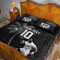 Custom Fiji Rugby Pacific Champions 2024 Quilt Bed Set Anniversary 7 Titles - Fijians Rugby and Tapa Hibiscus Black Art LT03 - Polynesian Pride