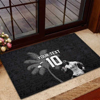 Custom Fiji Rugby Pacific Champions 2024 Rubber Doormat Anniversary 7 Titles - Fijians Rugby and Tapa Hibiscus Black Art LT03 - Polynesian Pride
