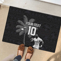Custom Fiji Rugby Pacific Champions 2024 Rubber Doormat Anniversary 7 Titles - Fijians Rugby and Tapa Hibiscus Black Art LT03 - Polynesian Pride