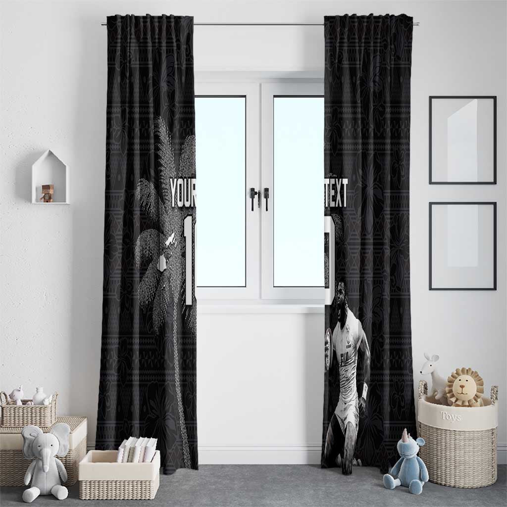 Custom Fiji Rugby Pacific Champions 2024 Window Curtain Anniversary 7 Titles - Fijians Rugby and Tapa Hibiscus Black Art