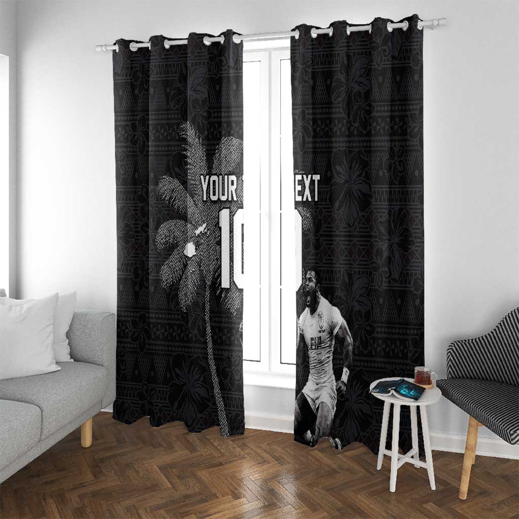 Custom Fiji Rugby Pacific Champions 2024 Window Curtain Anniversary 7 Titles - Fijians Rugby and Tapa Hibiscus Black Art