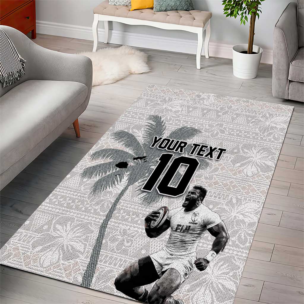 Custom Fiji Rugby Pacific Champions 2024 Area Rug Anniversary 7 Titles - Fijians Rugby and Tapa Hibiscus White Art