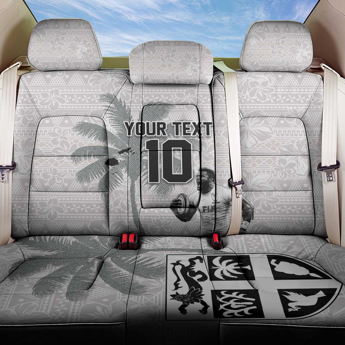 Custom Fiji Rugby Pacific Champions 2024 Back Car Seat Cover Anniversary 7 Titles - Fijians Rugby and Tapa Hibiscus White Art