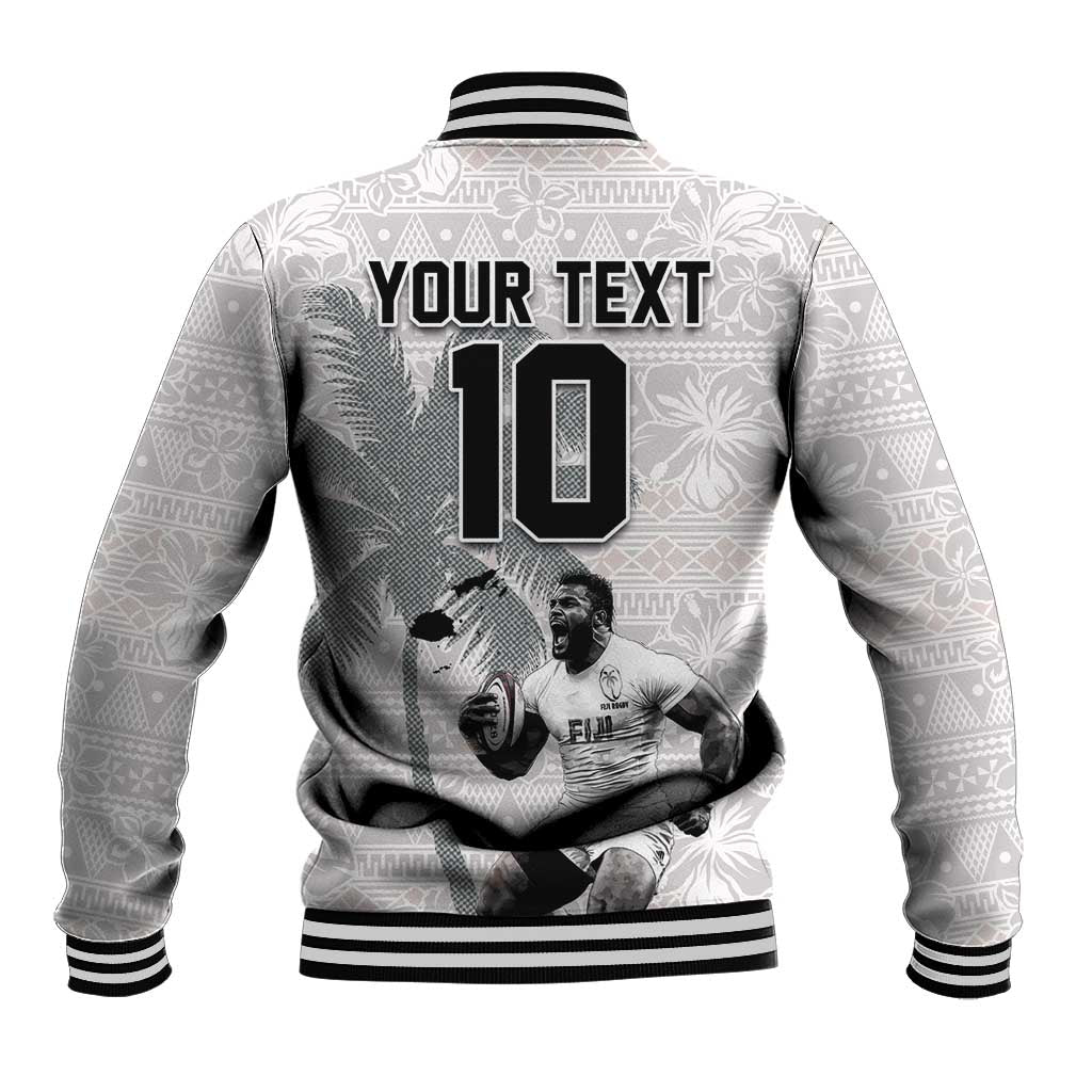 Custom Fiji Rugby Pacific Champions 2024 Baseball Jacket Anniversary 7 Titles - Fijians Rugby and Tapa Hibiscus White Art LT03 - Polynesian Pride
