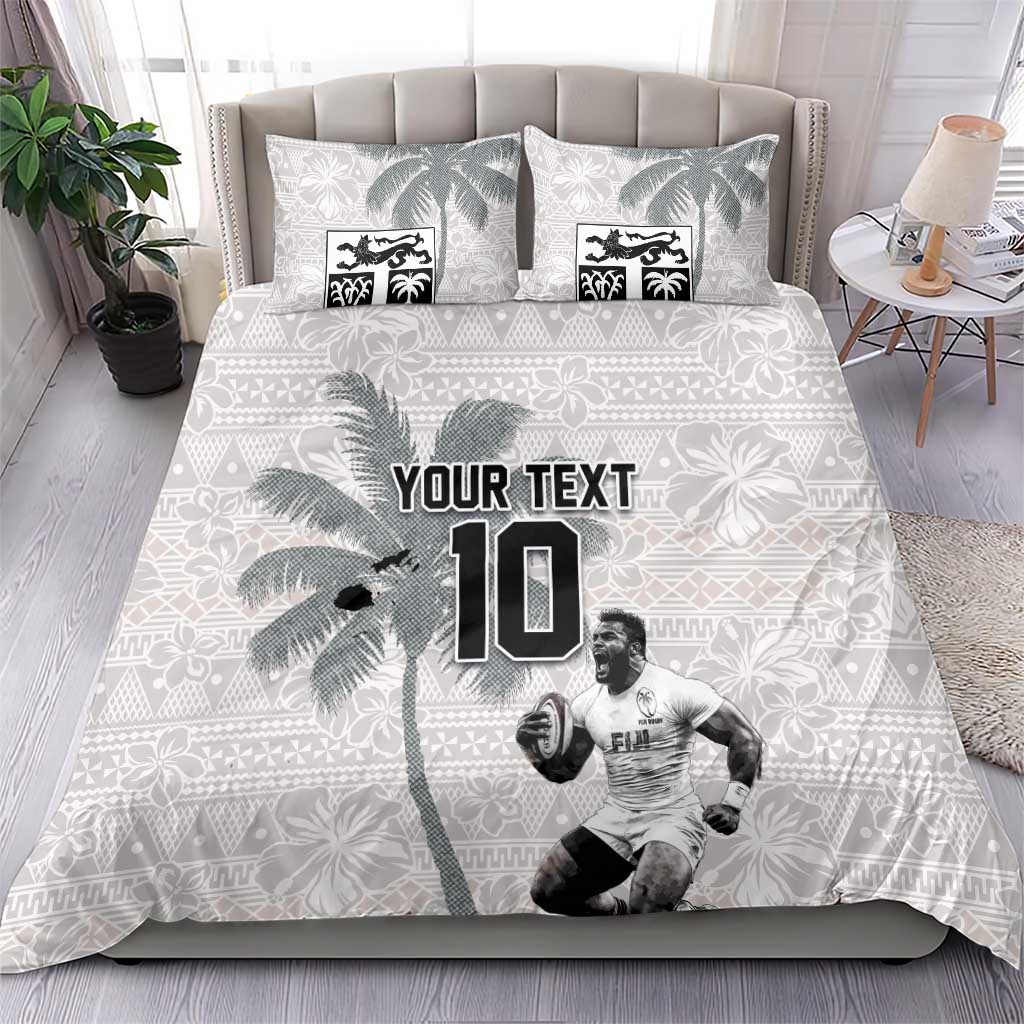Custom Fiji Rugby Pacific Champions 2024 Bedding Set Anniversary 7 Titles - Fijians Rugby and Tapa Hibiscus White Art LT03 - Polynesian Pride