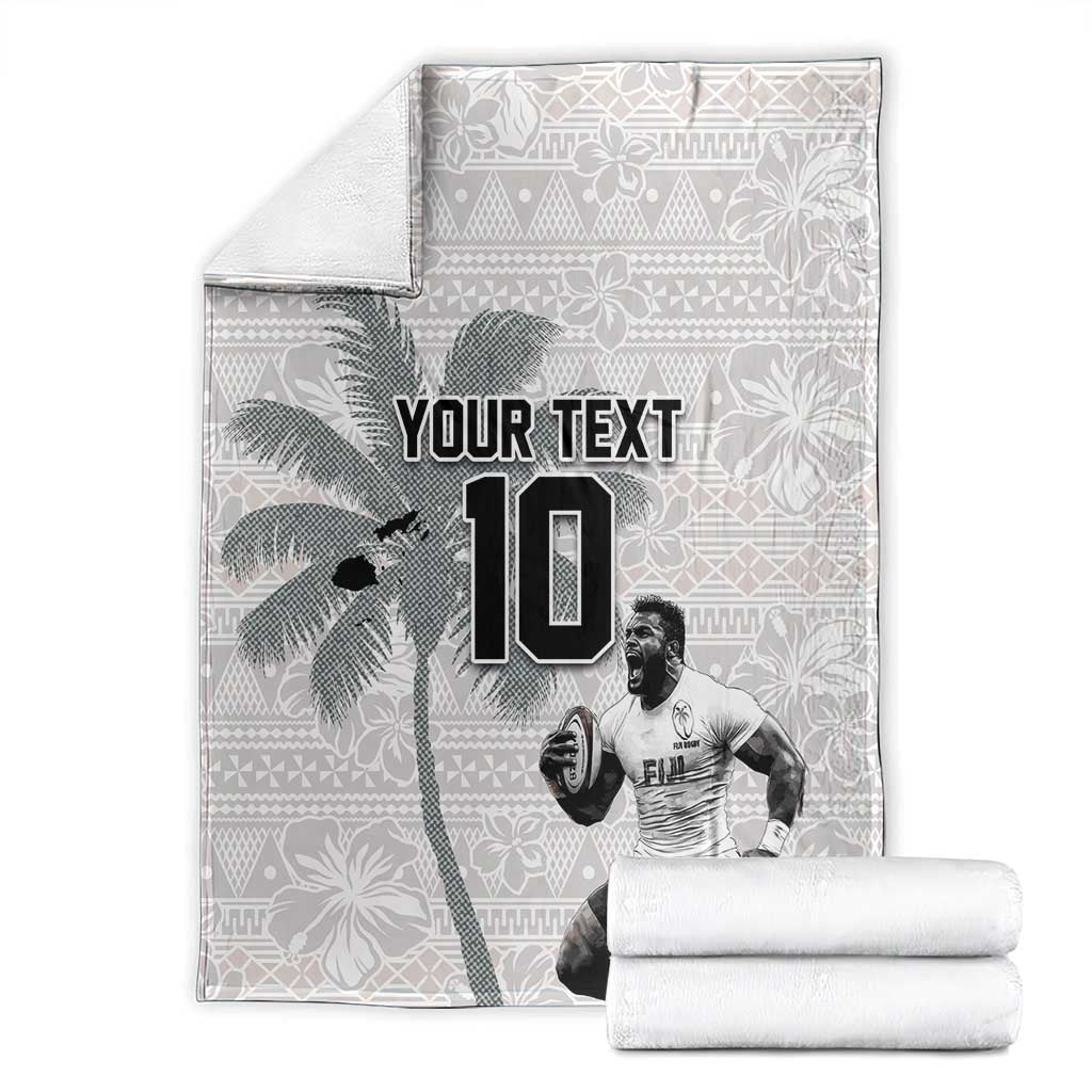 Custom Fiji Rugby Pacific Champions 2024 Blanket Anniversary 7 Titles - Fijians Rugby and Tapa Hibiscus White Art LT03 - Polynesian Pride