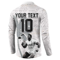 Custom Fiji Rugby Pacific Champions 2024 Button Sweatshirt Anniversary 7 Titles - Fijians Rugby and Tapa Hibiscus White Art LT03 - Polynesian Pride