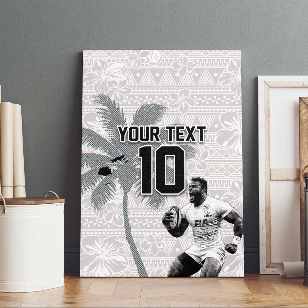 Custom Fiji Rugby Pacific Champions 2024 Canvas Wall Art Anniversary 7 Titles - Fijians Rugby and Tapa Hibiscus White Art LT03 - Polynesian Pride