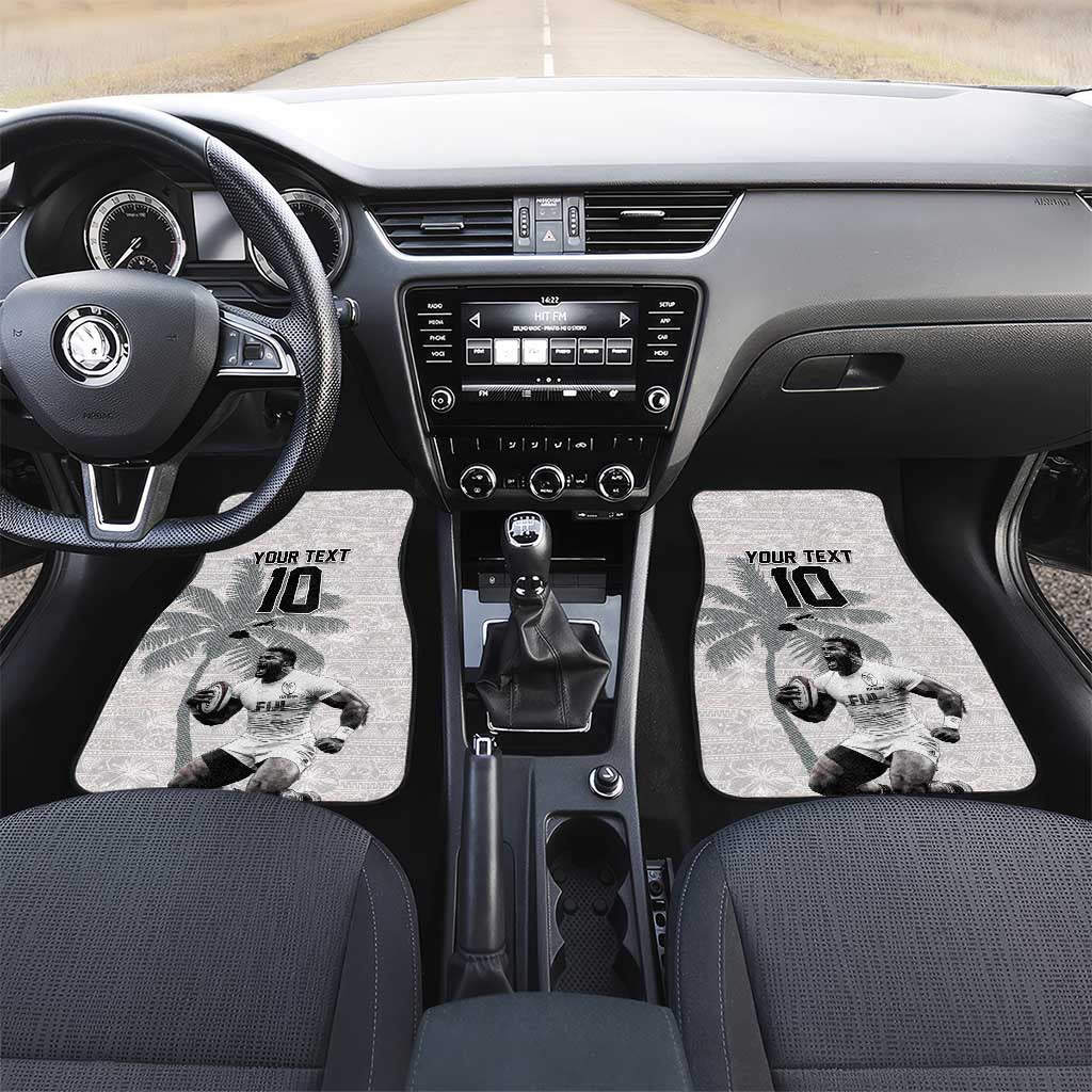 Custom Fiji Rugby Pacific Champions 2024 Car Mats Anniversary 7 Titles - Fijians Rugby and Tapa Hibiscus White Art LT03 Set 2pcs - Front White - Polynesian Pride