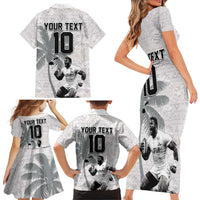 Custom Fiji Rugby Pacific Champions 2024 Family Matching Short Sleeve Bodycon Dress and Hawaiian Shirt Anniversary 7 Titles - Fijians Rugby and Tapa Hibiscus White Art LT03 - Polynesian Pride