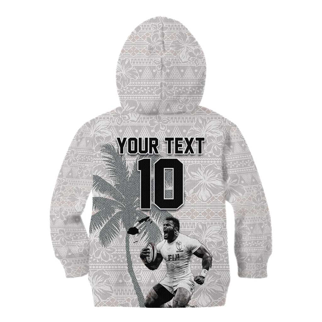 Custom Fiji Rugby Pacific Champions 2024 Kid Hoodie Anniversary 7 Titles - Fijians Rugby and Tapa Hibiscus White Art