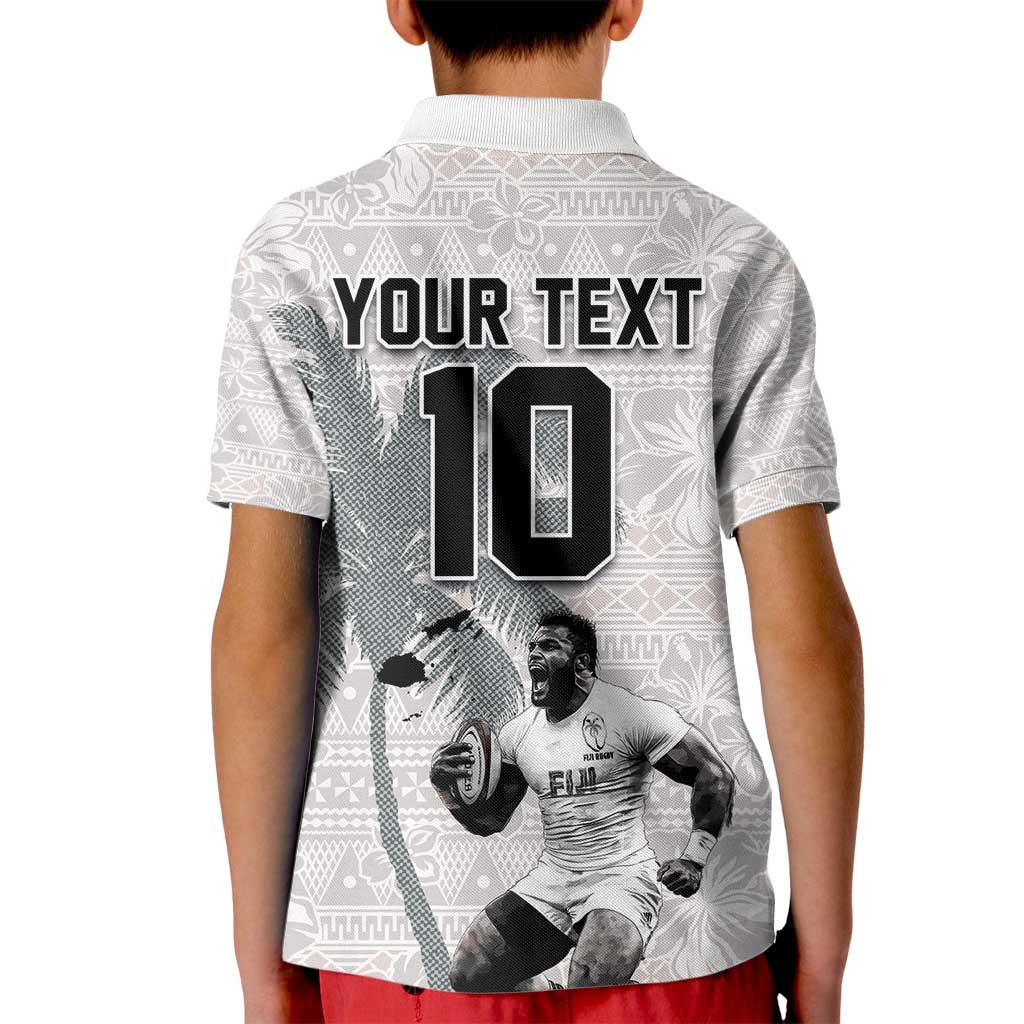 Custom Fiji Rugby Pacific Champions 2024 Kid Polo Shirt Anniversary 7 Titles - Fijians Rugby and Tapa Hibiscus White Art LT03 - Polynesian Pride