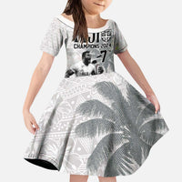 Custom Fiji Rugby Pacific Champions 2024 Kid Short Sleeve Dress Anniversary 7 Titles - Fijians Rugby and Tapa Hibiscus White Art LT03 KID White - Polynesian Pride
