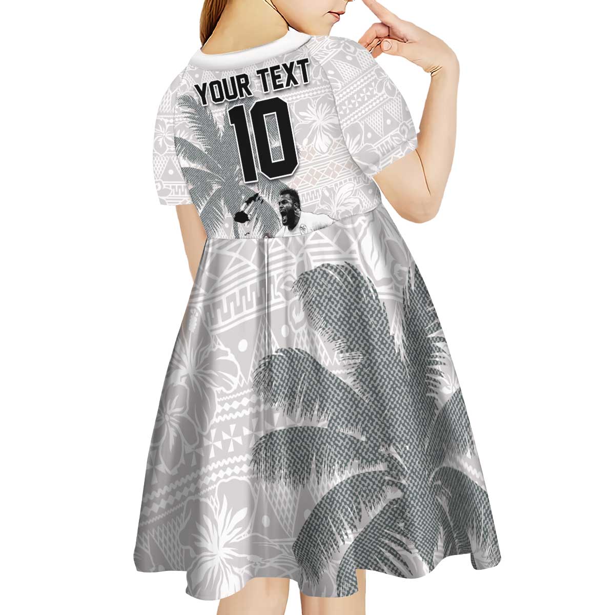 Custom Fiji Rugby Pacific Champions 2024 Kid Short Sleeve Dress Anniversary 7 Titles - Fijians Rugby and Tapa Hibiscus White Art LT03 - Polynesian Pride