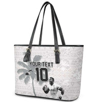 Custom Fiji Rugby Pacific Champions 2024 Leather Tote Bag Anniversary 7 Titles - Fijians Rugby and Tapa Hibiscus White Art LT03 - Polynesian Pride