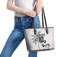Custom Fiji Rugby Pacific Champions 2024 Leather Tote Bag Anniversary 7 Titles - Fijians Rugby and Tapa Hibiscus White Art LT03 - Polynesian Pride