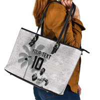 Custom Fiji Rugby Pacific Champions 2024 Leather Tote Bag Anniversary 7 Titles - Fijians Rugby and Tapa Hibiscus White Art LT03 - Polynesian Pride